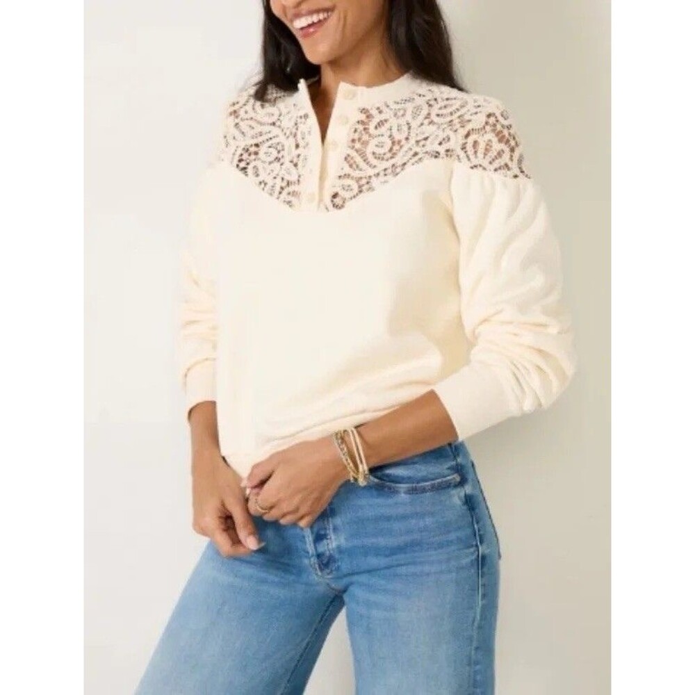 Sanctuary Evereve NWT Lace Mix Sweatshirt M White Top Blouse Minimalist Capsule